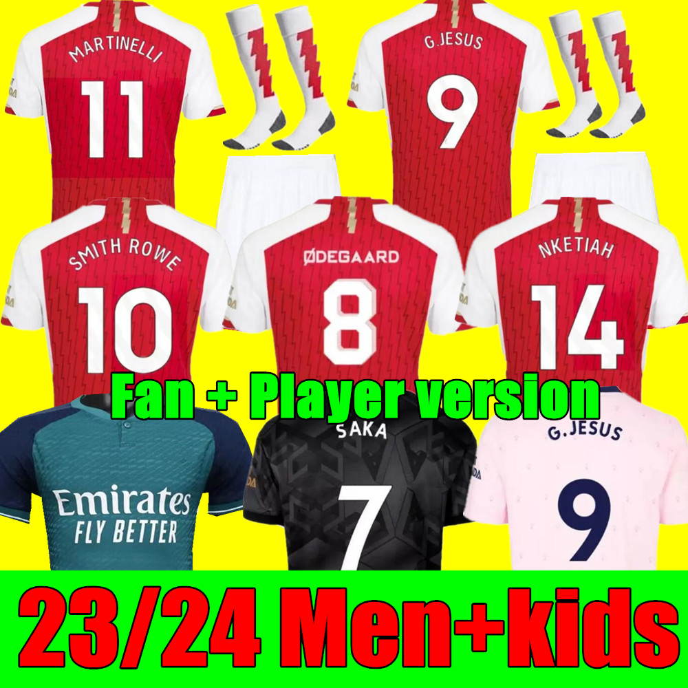 

New 23 24 SAKA soccer jerseys MARTINELLI ODEGAARD THOMAS NICOLAS SMITH ROWE G.JESUS ARSENAlS TIERNEY SMITH ROWE 2023 2024 football shirt Men Kids kit, 23/24 adult away+league patch