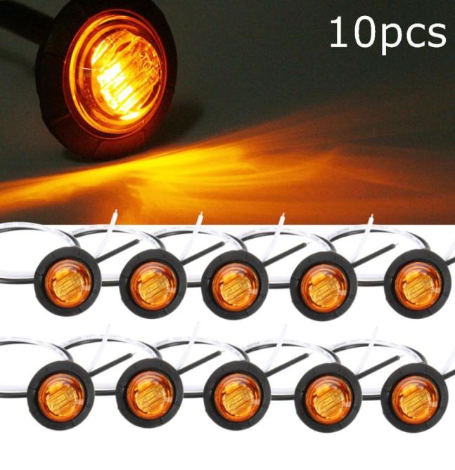 

10Pcs Truck Amber Yellow Waterproof LED Light Small Round Side Marker Lights 3 LED Button Lamps Lorry 12V24V4127226