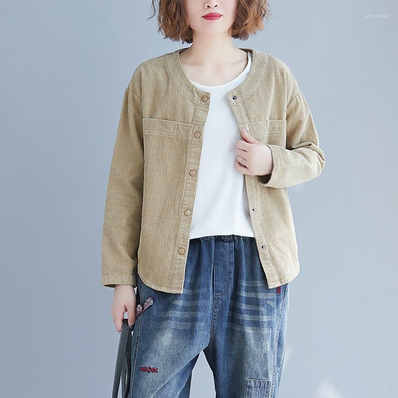 

Women's Jackets Corduroy Ladies Jacket Loose Big Size 2023 Autumn Winters Single-breasted Cardigan Long Sleeve Female Outerwear Coat, Khaki