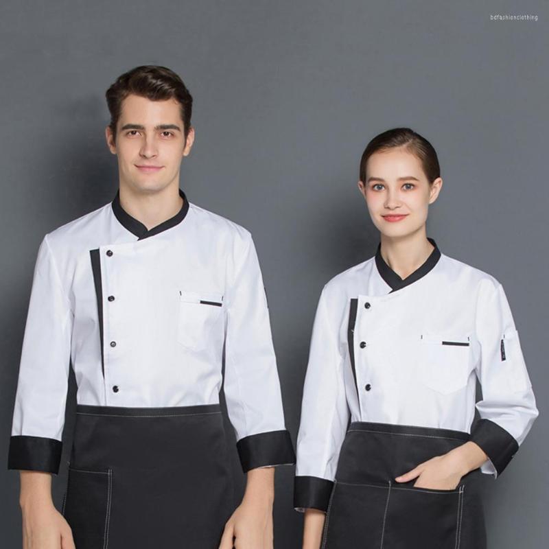 

Men's Casual Shirts Chef Top Stand Collar Color Matching Long Sleeves Catering Bakery Plus Size Men Uniform For Fast Food Store Cooking Tops, White