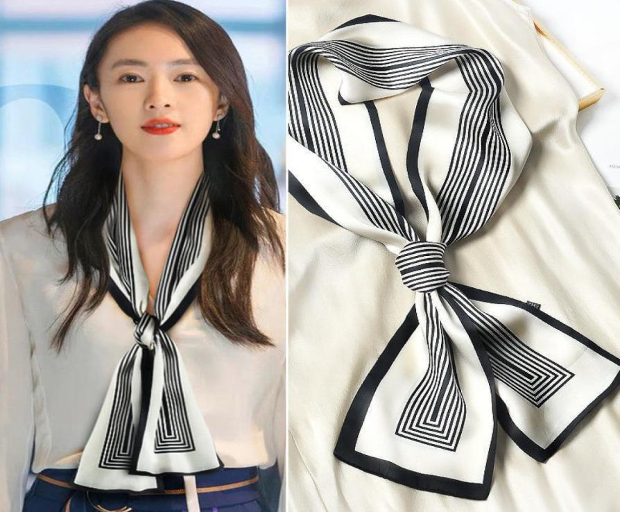 

Black White Striped Silk Women Long Wild Spring Autumn Decoration Small Scarf Ribbon Headband6768108