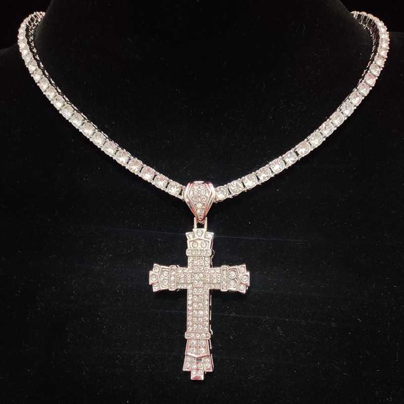 

Men Women Hip Hop Cross Pendant Necklace 4mm Tennis chain Iced out Bling Hiphop pendants Necklaces Fashion Jewelry Gifts