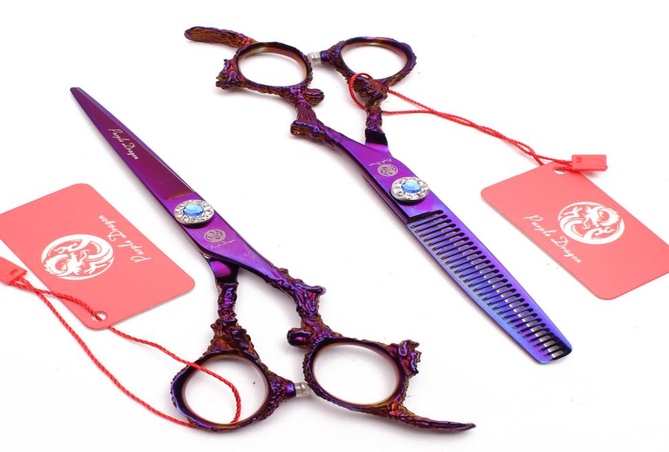 

9005 55quot JP 440C Purple Dragon Violet Professional Hairdressing Scissors Cutting Shears Thinning Scissors Salon Hair7730860