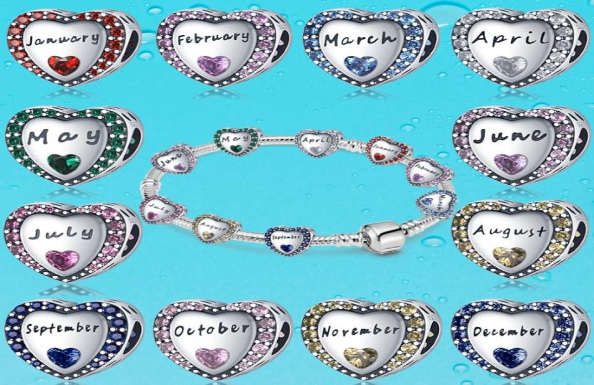 

925 Silver Fit Pandora Charm 925 Bracelet Birthstone Charms charms set Pendant DIY Fine Beads Jewelry3898269