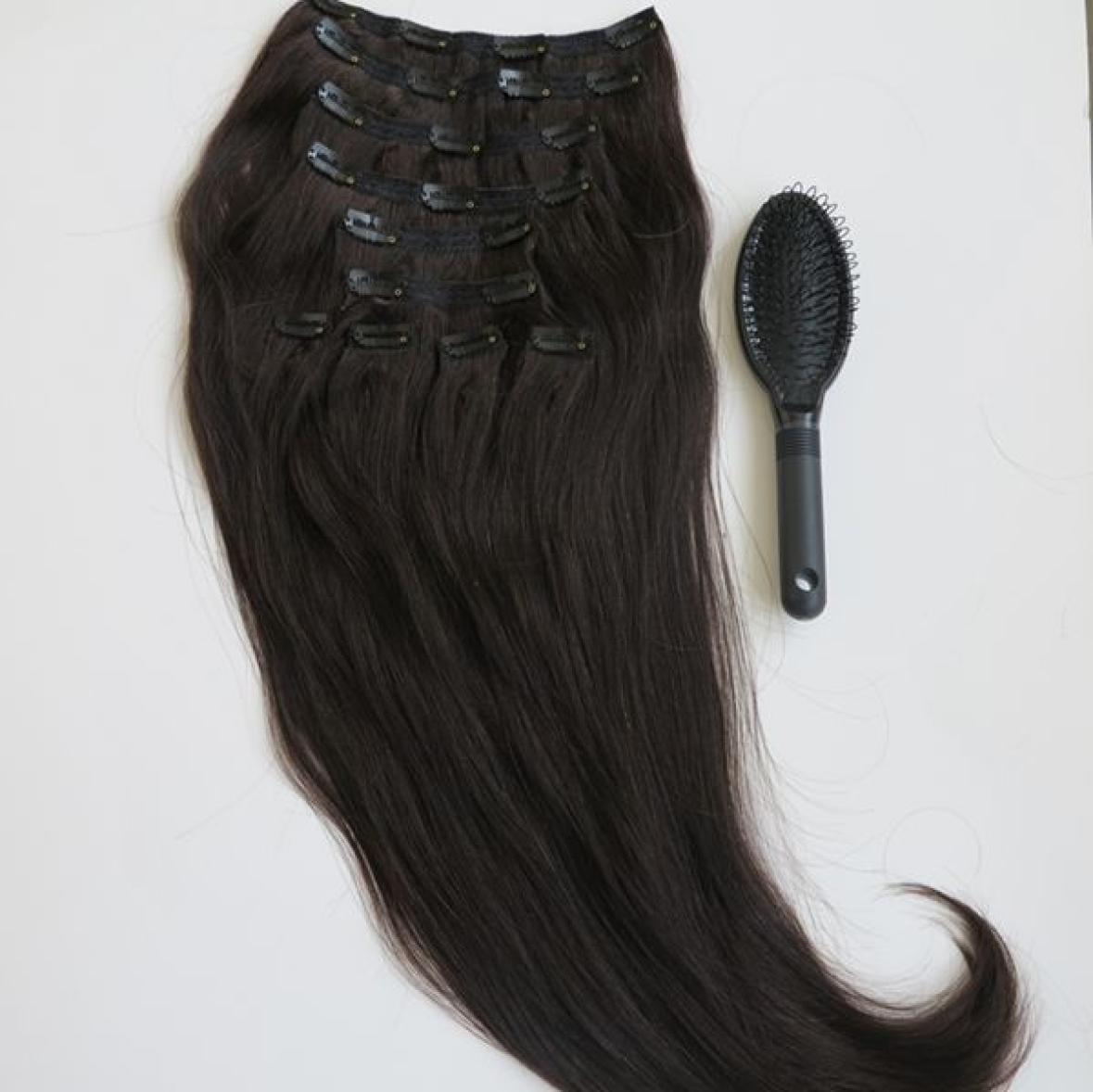 

160g 20 22inch Brazilian Clip in hair Extension 100 humann hair 1BOff Black Remy Straight Hair weaves 10pcsset comb6147595