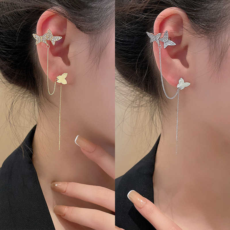 

Pendant Necklaces Charm LATS Gold Plated Exquisite Long Tassel Butterfly Earrings Luxury Zircon Onepiece Highend Drop Earring Korean Fashion Jewelry AA230526