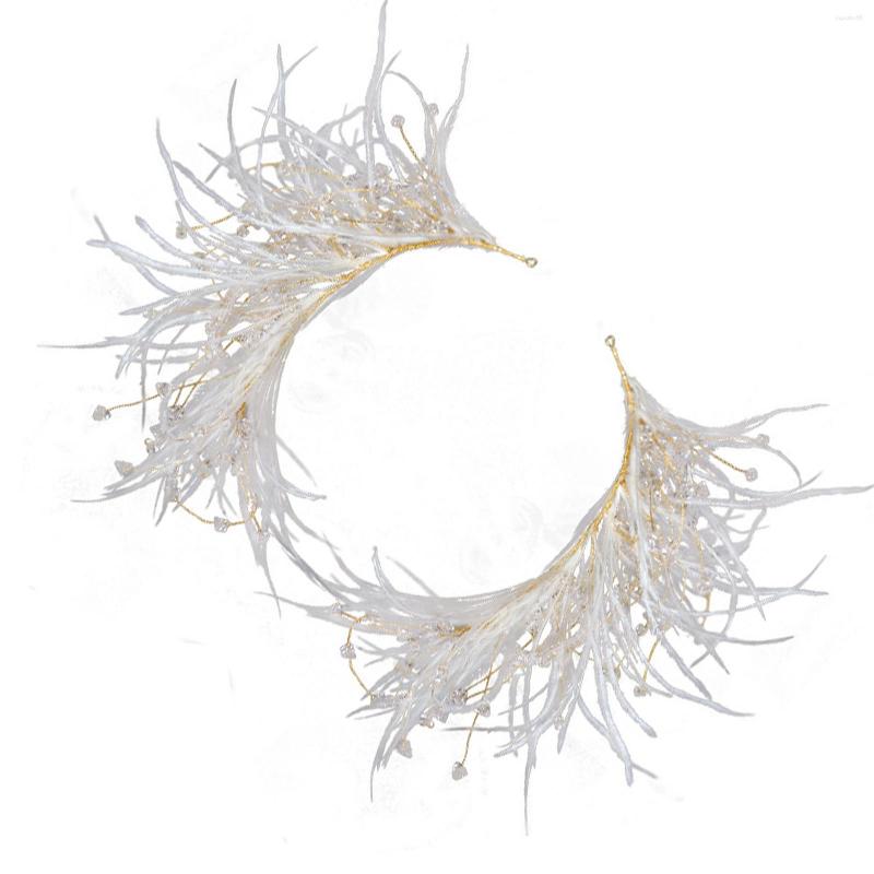 

Headpieces Sweet Feather White Hair Hoop Paired Side Clips Headgear Gold Ornaments For Bridesmaid Wedding Dating Shopping