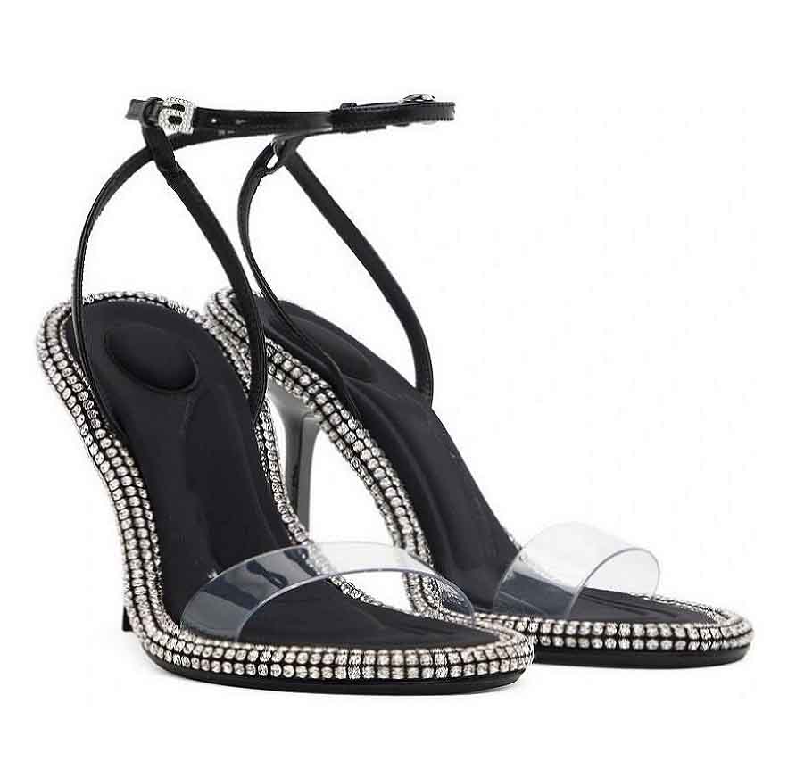 

Summer 23S/S Brand Wang Delphine Sandals Shoes Black Stain Pointed toe Slingback Crystal Branding Straps Lady High Heels Party Wedding Dress EU35-41 BOX, 15