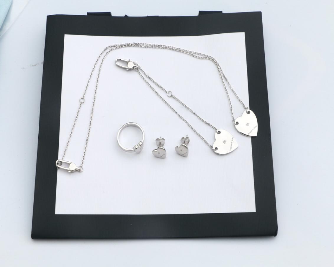 

Europe America Fashion Jewelry Sets Men Lady Womens 925 Sterling Silver Engraved G Letter Heart Pendant Necklace Bracelet Earrings2379606, White