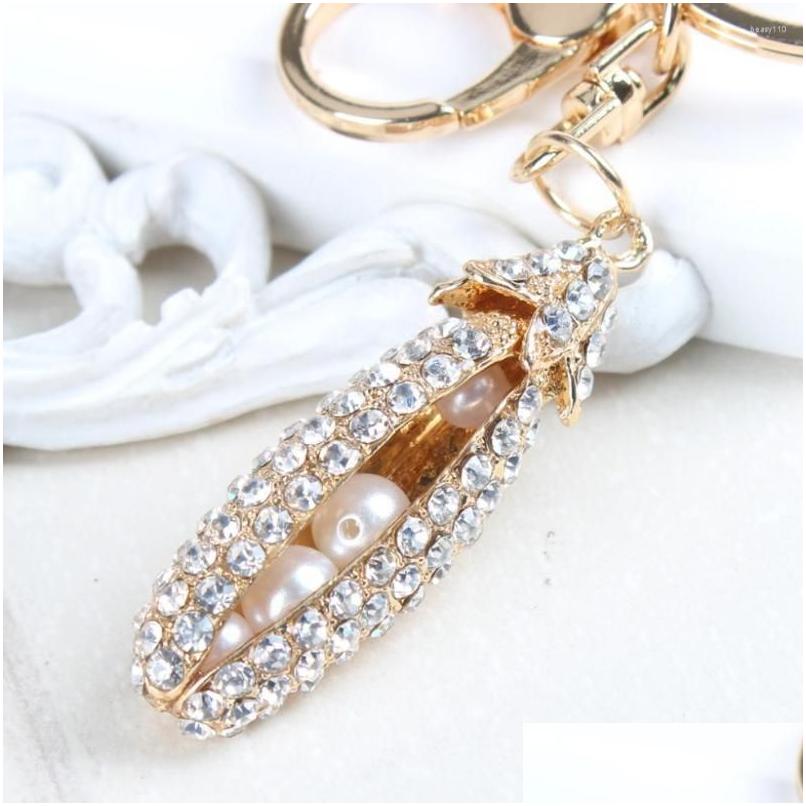 

Keychains Lanyards Bean Pearl Pod Lovely Fashion Cute Rhinestone Crystal Purse Bag Key Chain Women In Jewelry Gift For Lover Nice Dhyc8