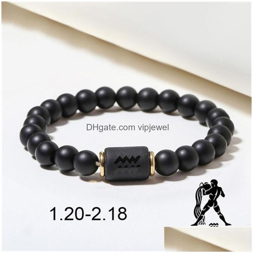 

Beaded Strand Fashion Zodiac Bracelets For Women Men Matte Black Agate Beads Wristbands Couple Gifts Jewelry Drop Delivery Dhohd
