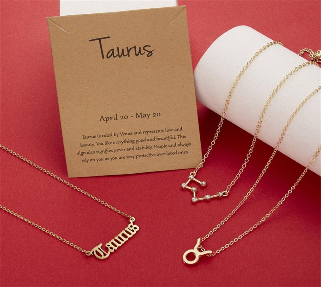 

12 zodiac Necklaces 3 Stylesset with Gift card constellation sign Pendant Silver chains Necklace For Men Women Jewelry in Bulk C39680773