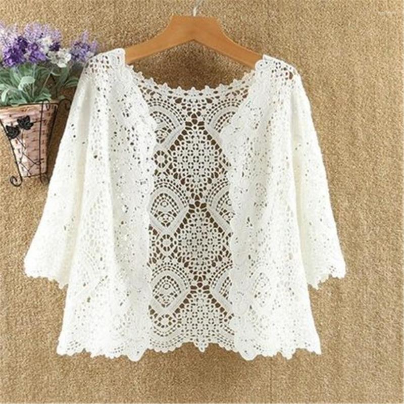 

Women's Blouses Sexy Hollow Lace Sunscreen Cardigan Sweater Women Wide Loose Air Conditioning Knitted Thin Section Female Spring Summer, White