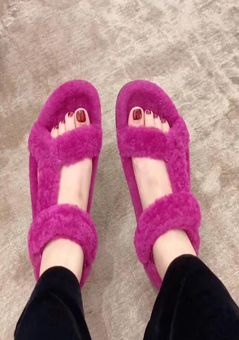 

wool Womens Sandals Fashion Front Rear Strap Casual Ladies Shoes Top quality Flat heels comfortable Luxury Designer Women Sandal f2101434, Black