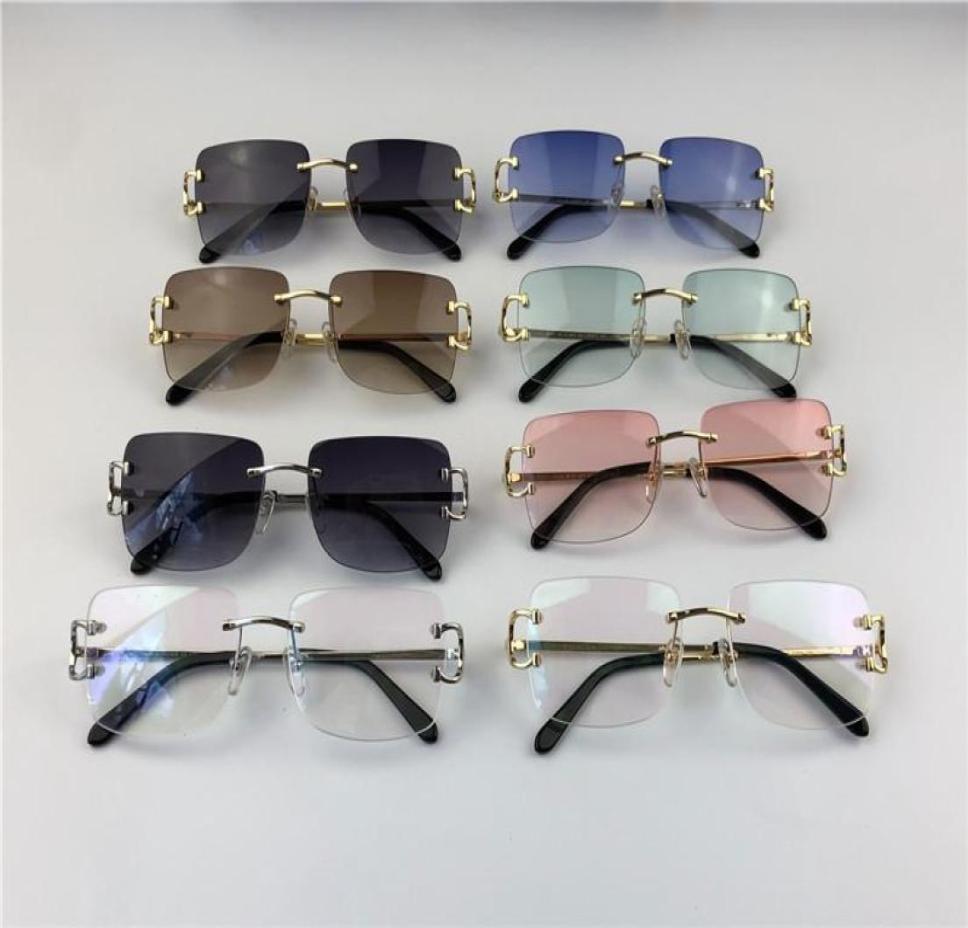 

vintage sunglasses men women design framless square shape eyewear UV400 gold light color lens 0104 with case5151398