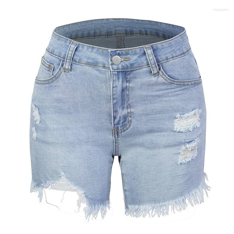 

Women's Jeans Summer European And American Fashion Ripped Fringe High Stretch Denim Shorts, Blue