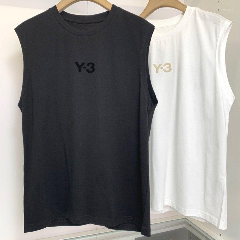 

Men's Tank Tops Y-3 Round Neck Sleeveless T-shirt Men's And Women's Loose Flocked Print Y3 Shoulder Sports Fitness, Black