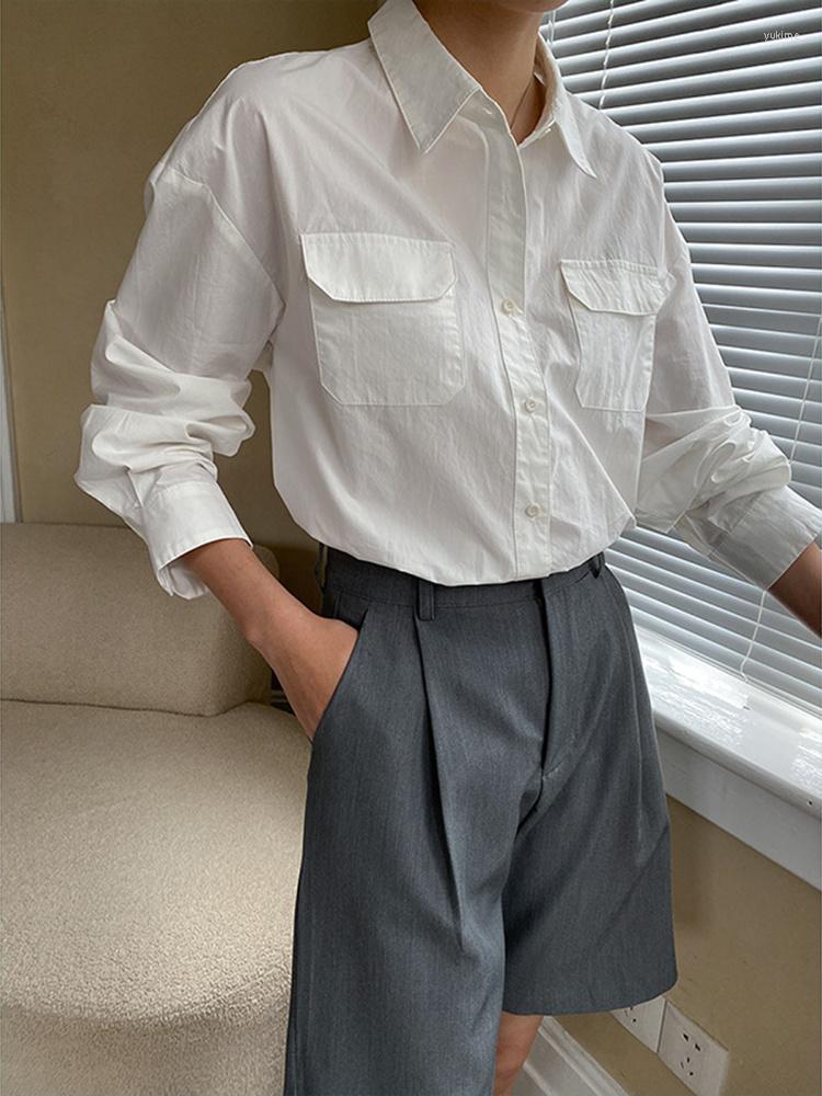 

Women's Blouses Women Fashion Pocket Shirt Office Lady Long Sleeve Solid Color Blouse Single Breasted 2023 Spring Tide Temperament Top Y472, Green