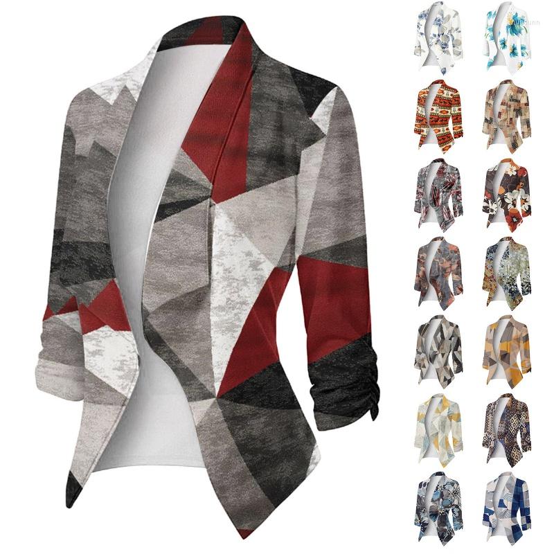 

Women' Suits Blazer Coat Women 2023 Casual Print Three Quarter Sleeve Suit Open Front Notched Collar Cardigan Coats For Fashion, Dgrey