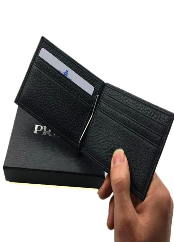 

Classic Black Genuine Leather Credit Card Holder Wallet Luxury Business Men P Metal Money Clip Purse Fashion ID Card Case Coin Poc1005744