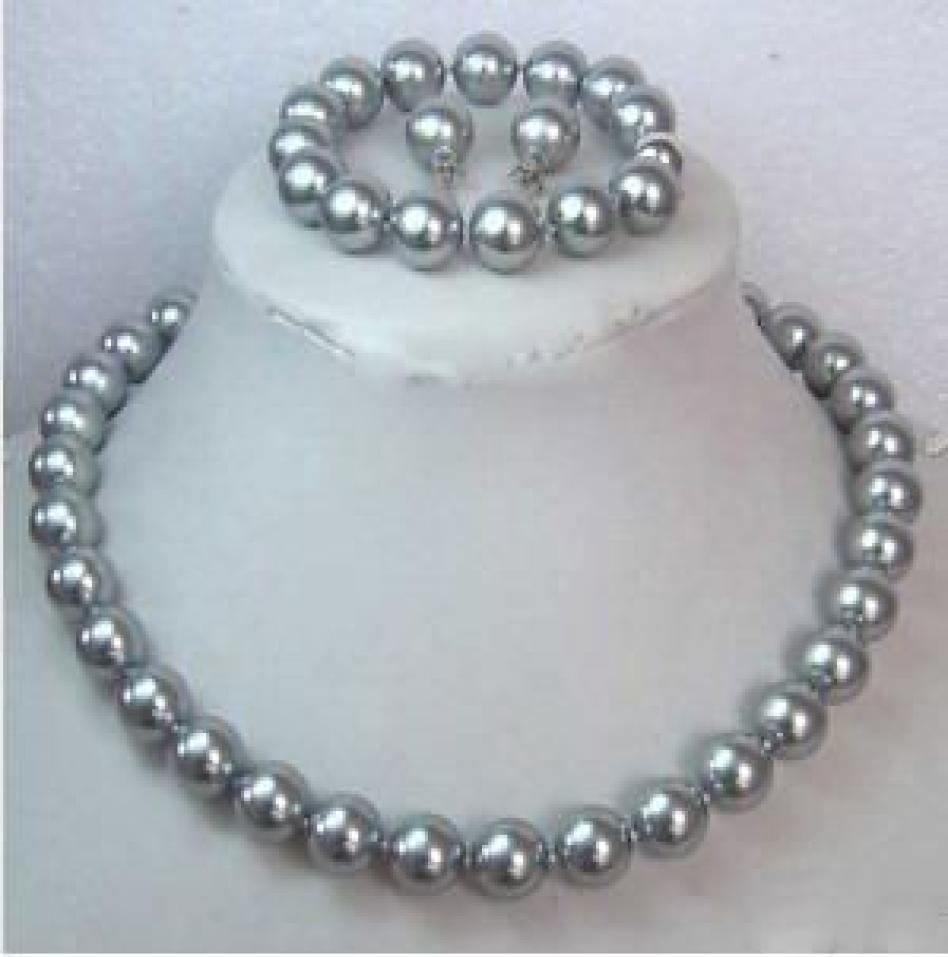

Gray Shell Pearl Silver Clasp Necklace Bracelet Earring Pearl Jewelry Sets5344347