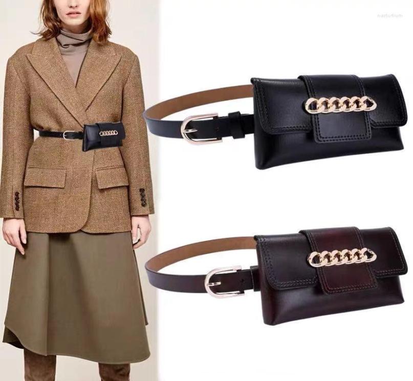 

Belts Fashion Women39s Leather Belt Cowhide Waist Bag Removable Chains Casual Waistband Black Wild Decorative Skirt Windbreaker5338817