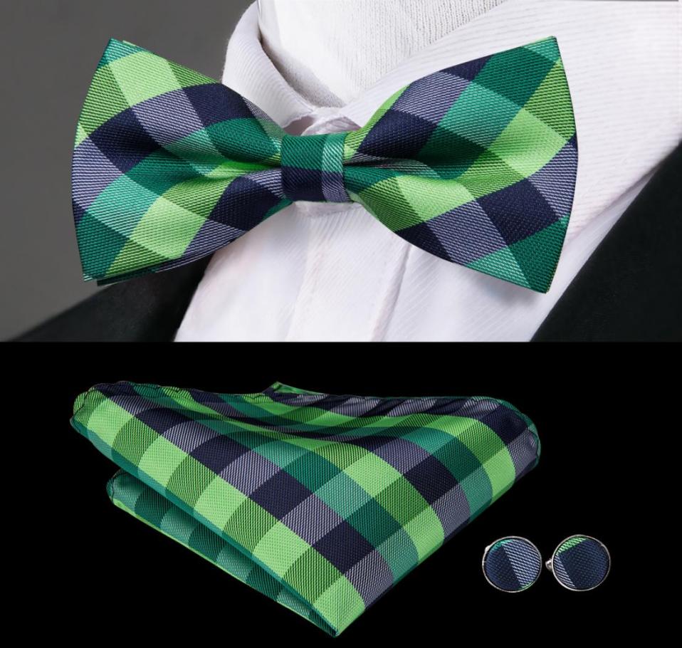 

HiTie New Style Wedding Ties for Men Green Floral Bow Tie Pocket Square Cufflinks Set High Quality Jacquard Woven Silk Bow Tie LH8272176