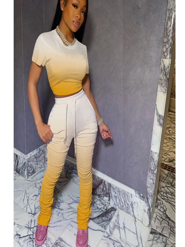 

Gradient Two Piece Set Women Tracksuit Summer Clother Crop Top and Stacked Leggings Pants 2 Piece Outfits Suits Matching Sets9214250, Red