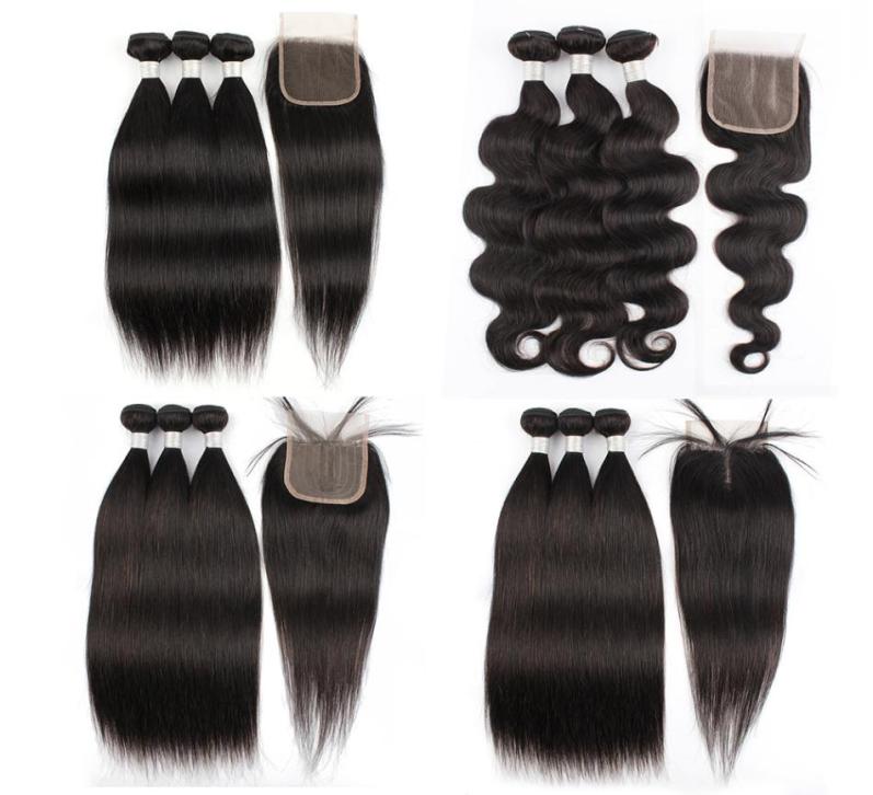 

Straight Remy Hair Bundles with 4x4 4x1 Lace Closure Natural Color Body Wave Brazilian Human Hair Extension4750962, Medium brown