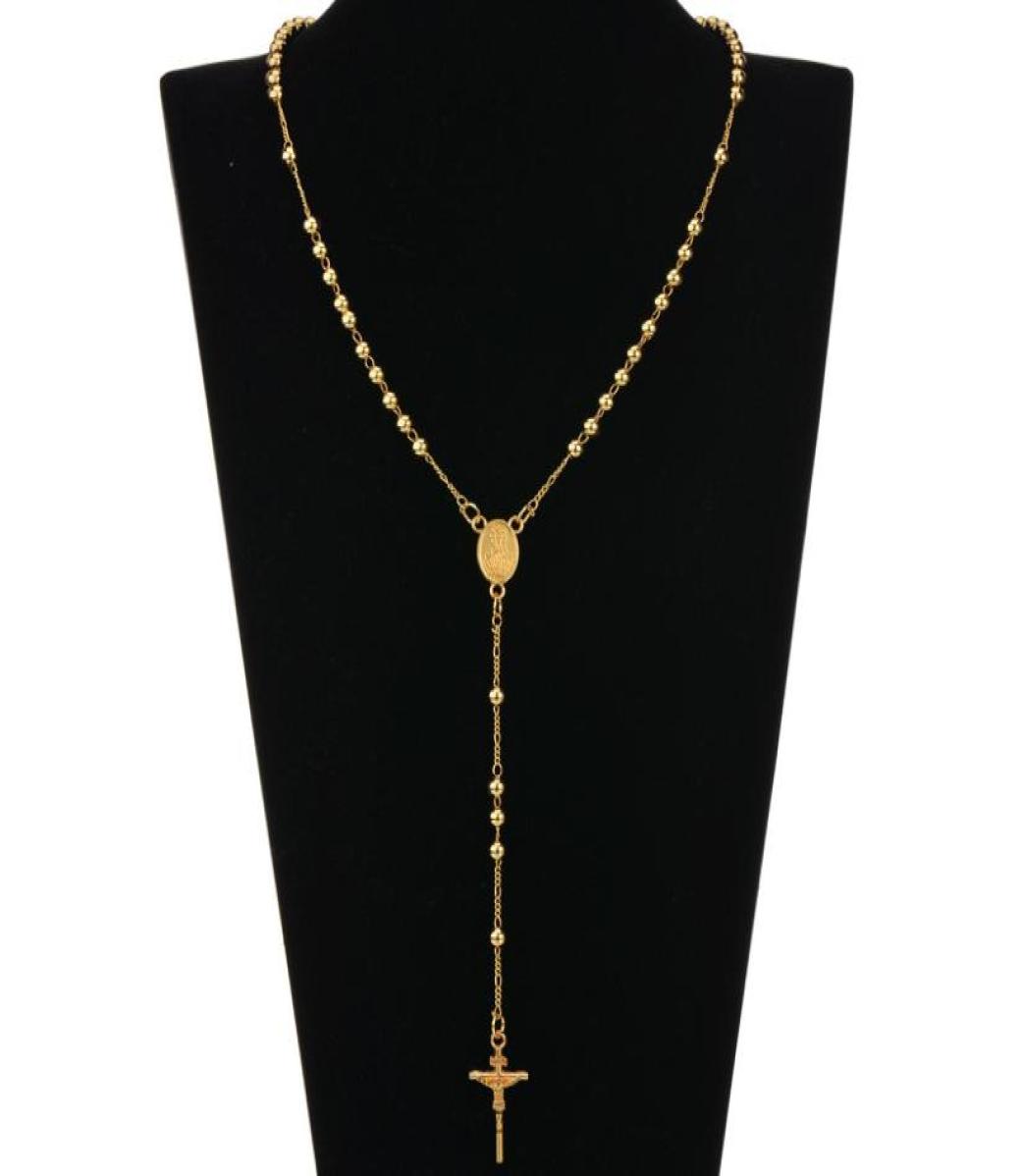 

Fashion HIp Hop Rosary Pray Bead Jesus Cross Long Necklaces Pendants Bead Necklace for men women4260089