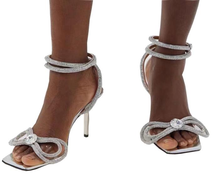 

Top fashion Crystal Embellished rhinestoneSquare head Sandals Evening shoes stiletto Heels sandal women heeled Luxury Designers an1257488, Black