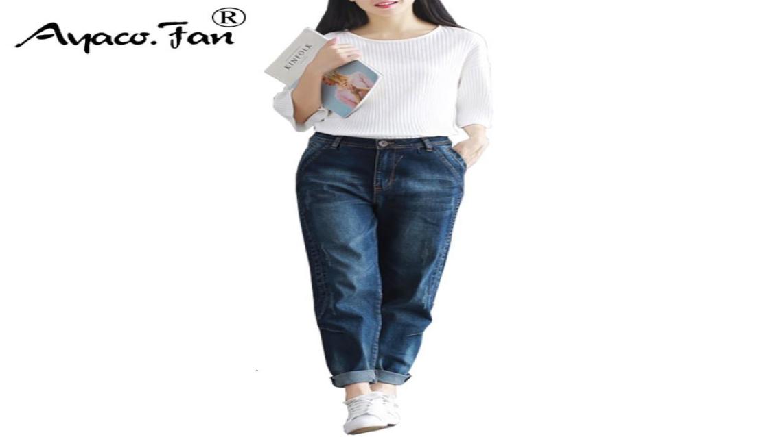 

2019 Boyfriend Jeans Harem Pants Women Trousers Casual Plus Size Loose Fit Vintage Denim Pants High Waist Jeans Women Full Pants C4620200, Blue