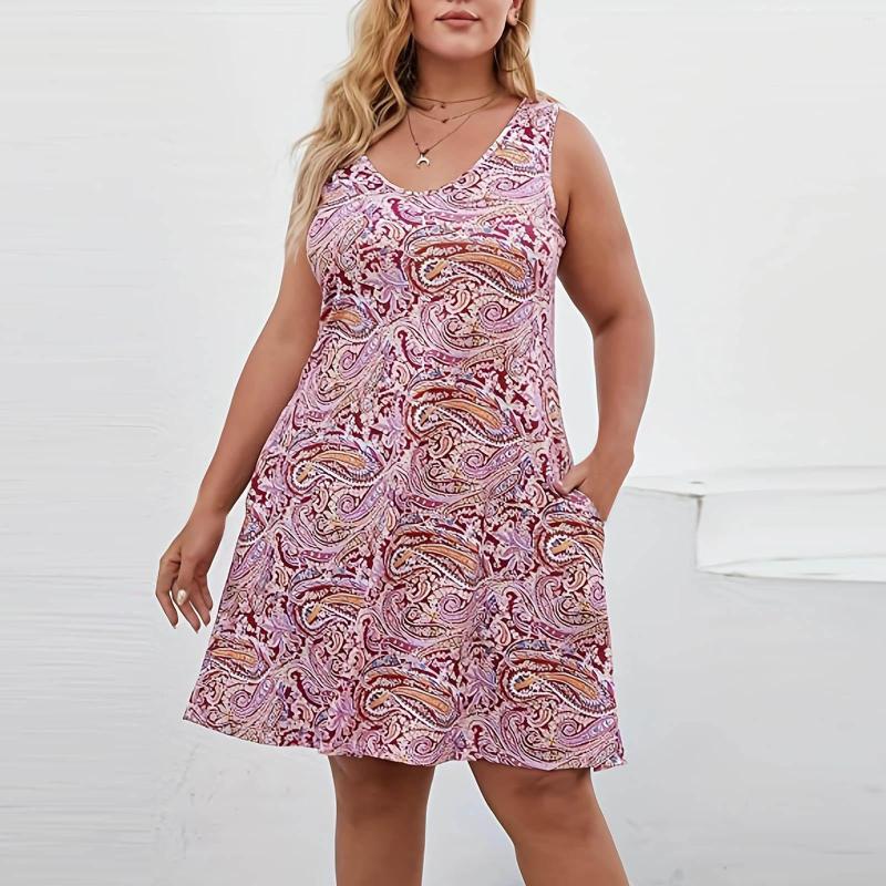 

Casual Dresses Boho Printed Summer Dress Women 2023 Female U Neck Sleeveless Tank Holiday Loose Beach Cover Up Robe, Blue