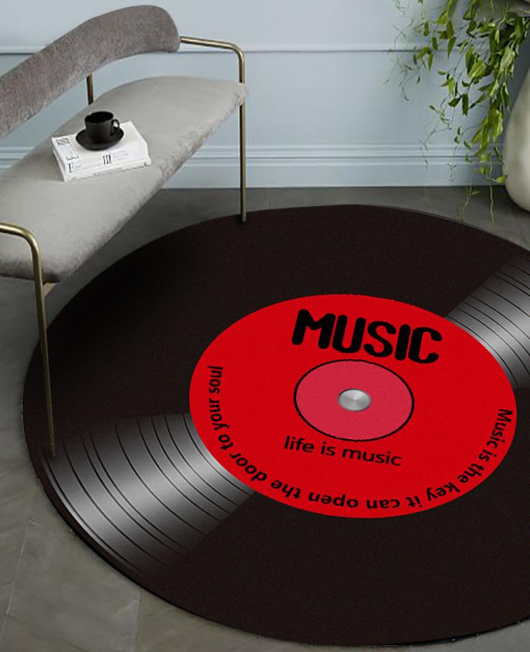 

Personality Music Vinyl Record Round Carpet For Living Room AntiSlip Rug Chair Floor Mat For Home Decor Kids Room6705007, Red