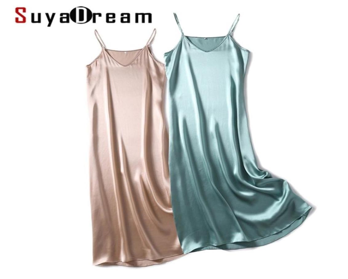 

SuyaDream Woman Maxi Dress 100 Silk Satin Sleeveless Solid Spaghetti Strap Long Dresses Elegant Chic Slip Dress 2103201966482, White