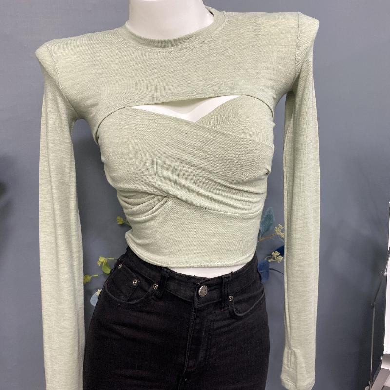 

Women's T Shirts Pieces Women T-Shirts Summer Design Slim Elastic Solid Long-Sleeved Elegant Female Pulls Tops TeesWomen's, White