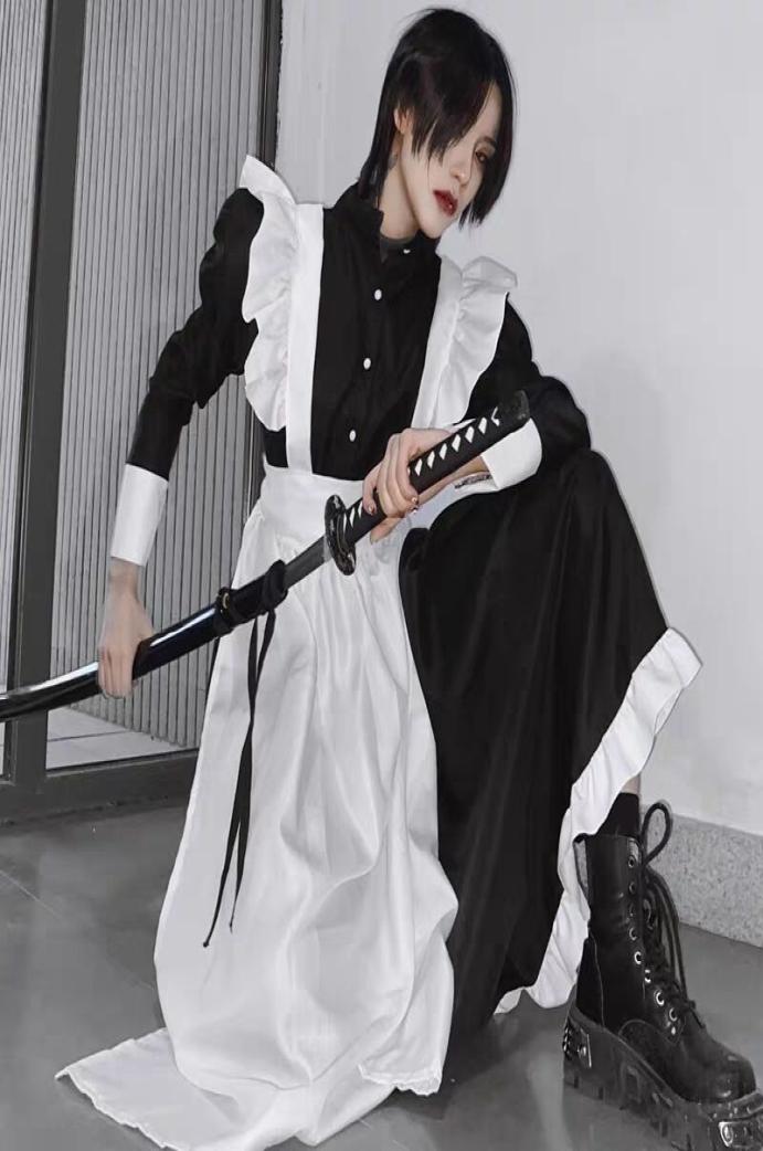 

STSVZORR COSplay costume black and white maid clothes British style pearl line long coffee shop maid COS uniform 2203259688144, Green