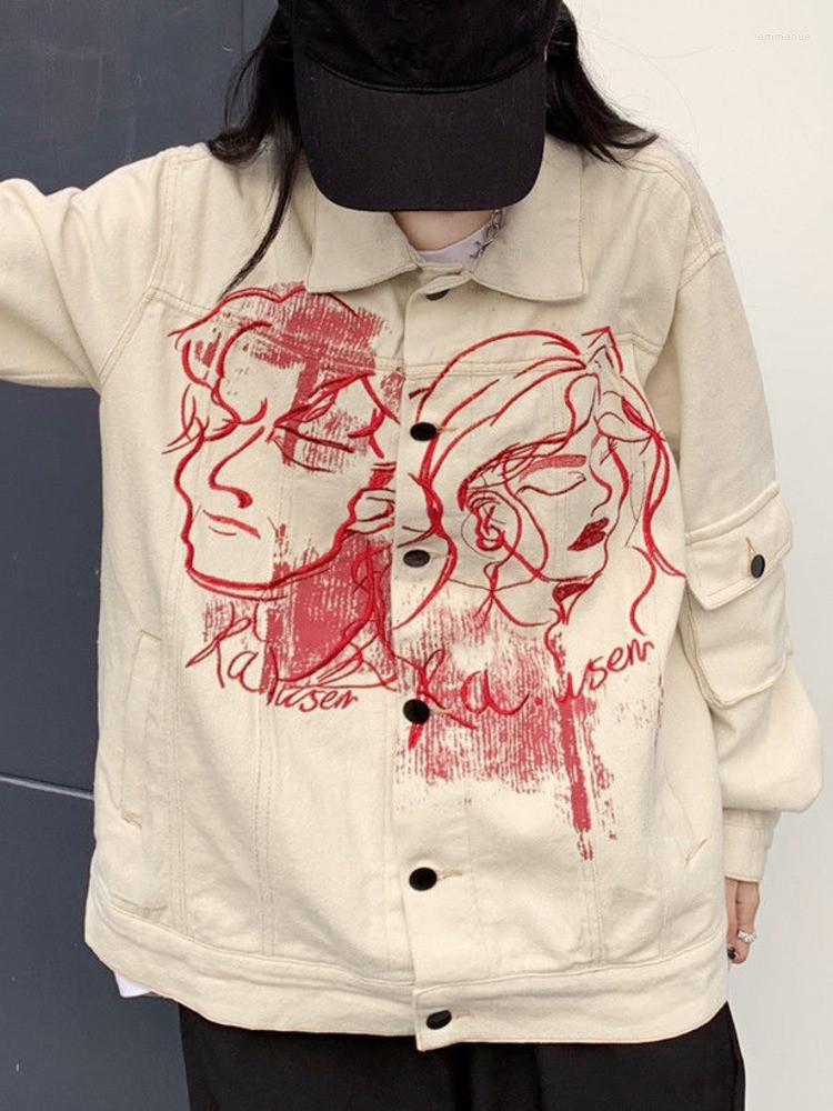 

Women' Jackets 2023 Spring Face Embroidery American Denim Jacket Trendy Couple Loose Fashion Versatile, Picture color