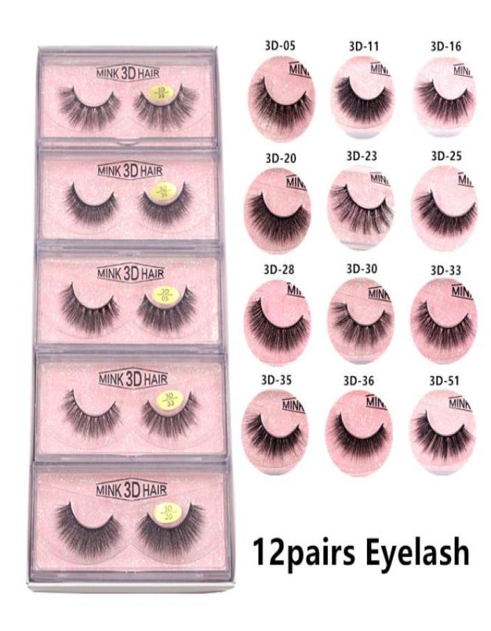 

New 12styles 3d mink false eyelash natural long makeup lash extension in bulk with PINK Background ship6653300