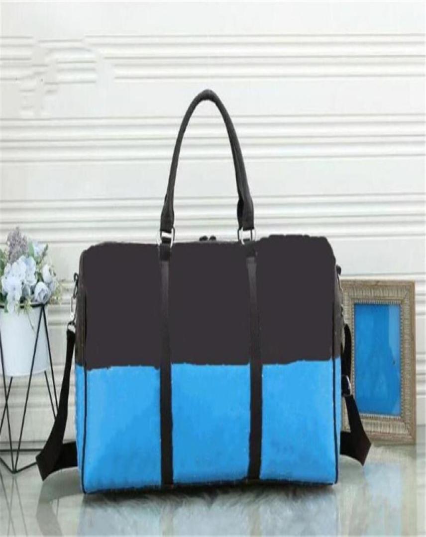 

55cm women men bags fashion travel bag duffle bag leather luggage handbags large contrast color capacity sport stripe Tote Fitness6247174, Sky blue