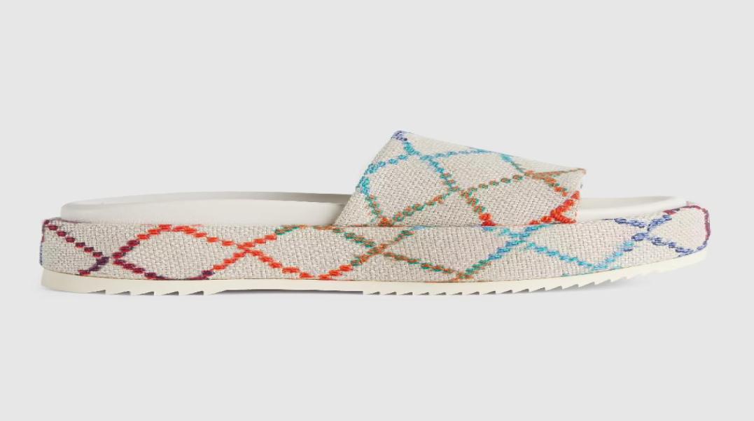 

2022ss womens fashion 55mm flatform slippers girls embroidered canvas slide sandals open round toe slipon mules size euro 35429530406, Lightgreen