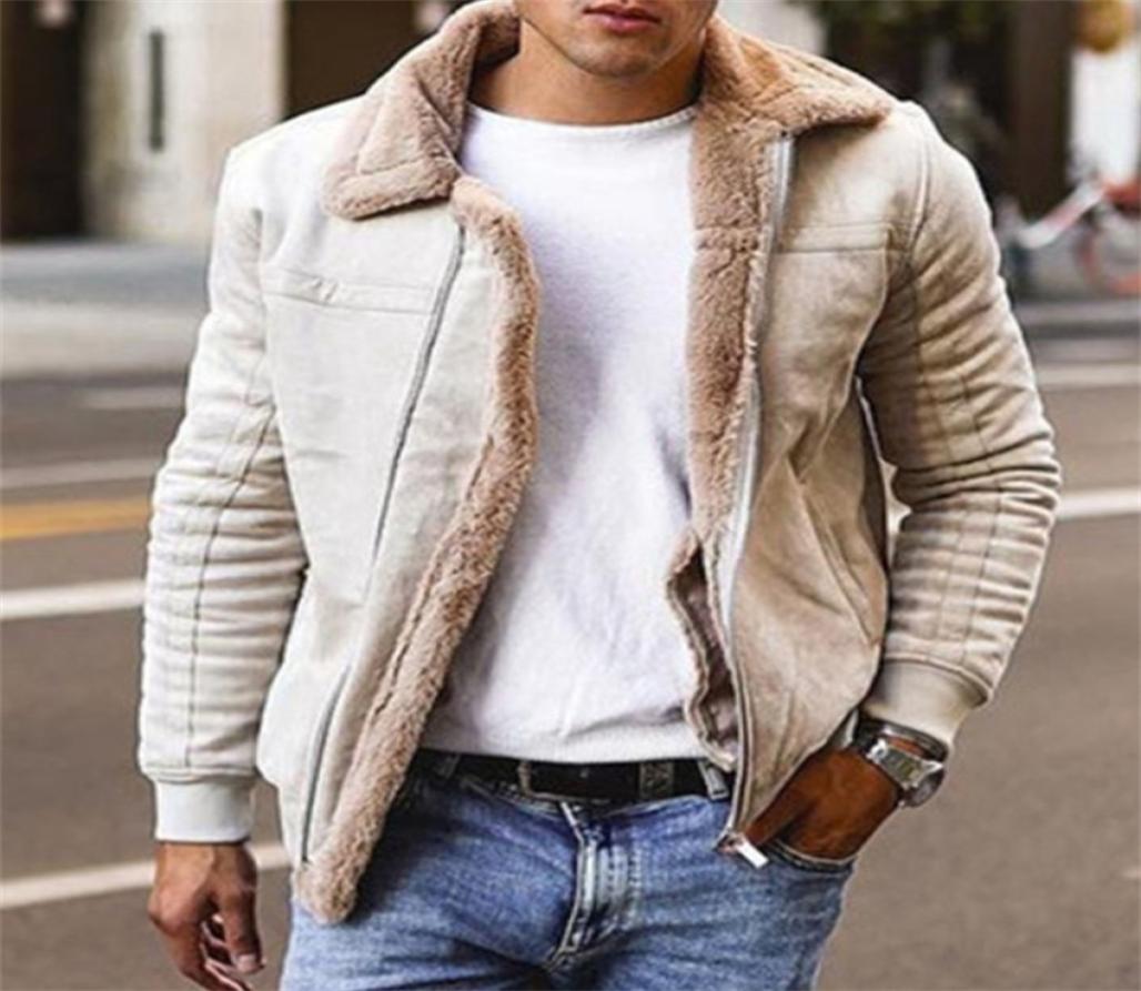 

Men039s Winter Warm Fleece Lined Lapel Jackets Full Zipper Motorcycle Fur Leather Jacket Vintage Coat Outwear with Pocket M4XL9438465, Black