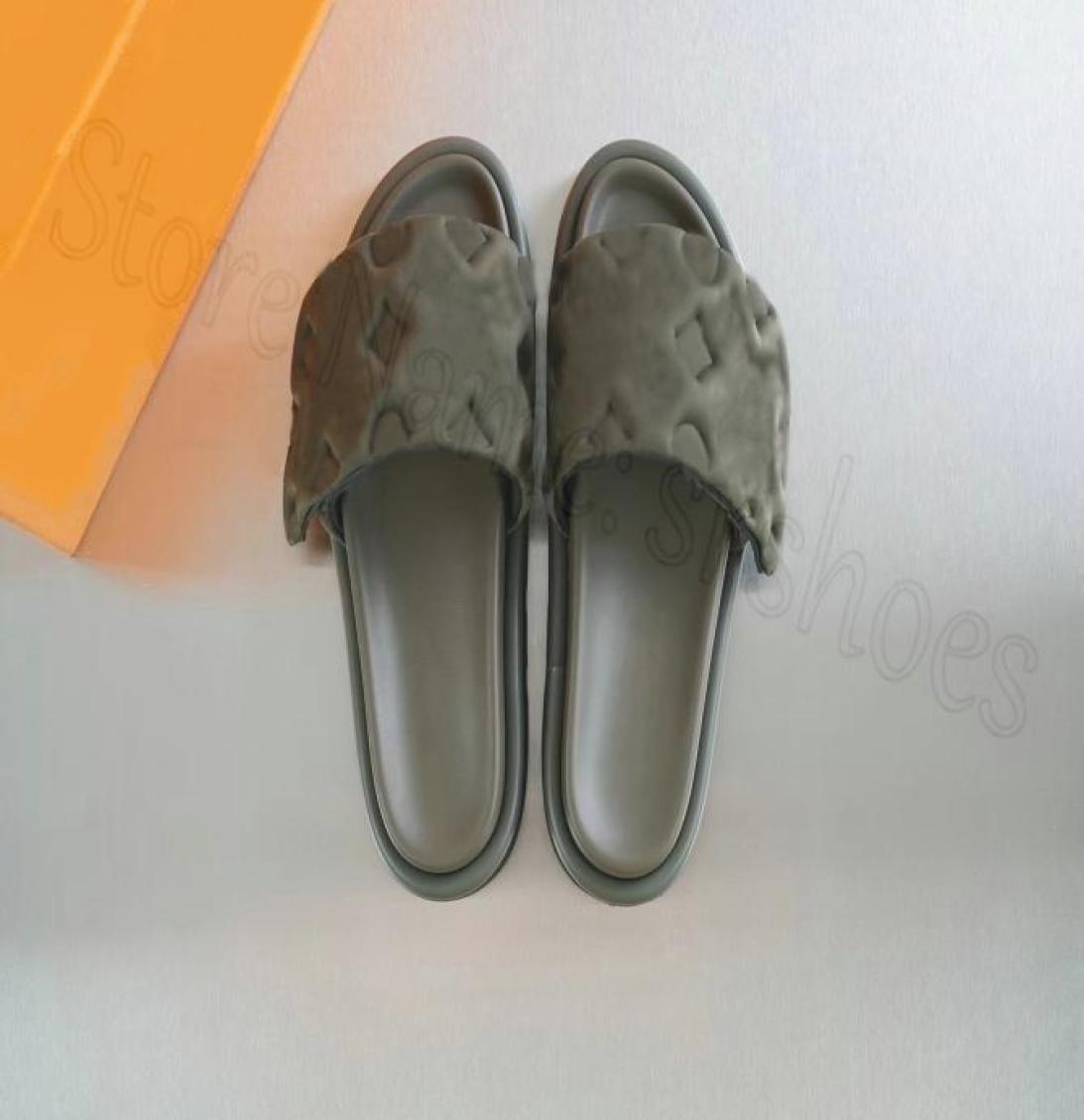 

New Pool Pillow Comfort Slippers black printed summer fashion slides beach slippers luxury sandal men women shoes2851217