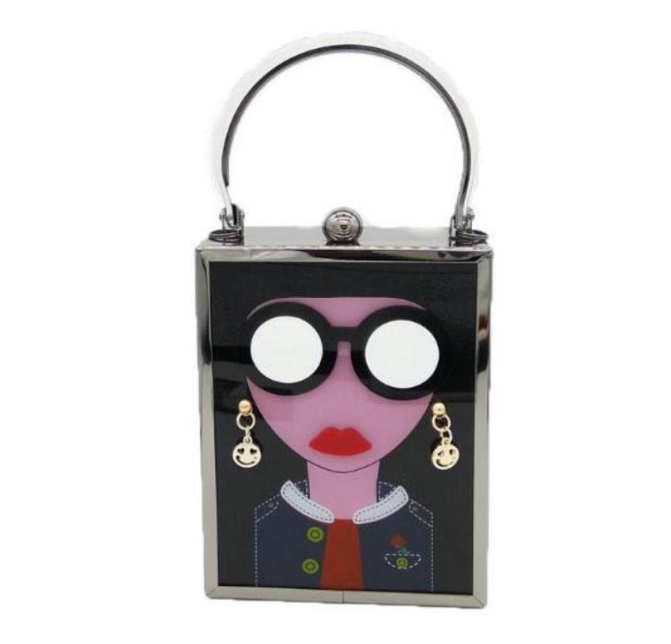 

DesignerWomen Fashion Totes Handbags White Acrylic Evening Purse Glasses Girls Chain Clutch Vintage Party Crossbody Bag MIL09313205052, Black