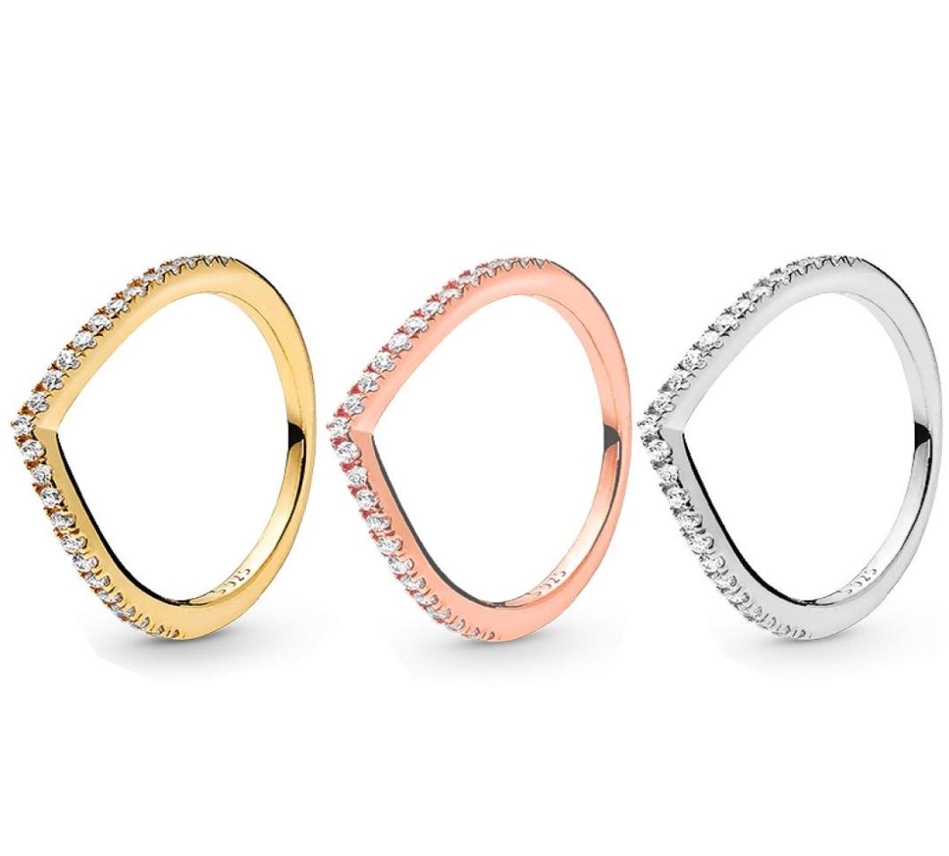 

Authentic 925 Sterling Silver Sparkling Wishbone Ring 18K gold rose gold Women Gift with Original box for Pandora Rings set5497630