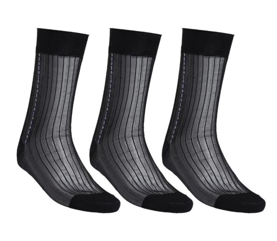 

Men039s Socks 3 Pairs Mens Over The Calf Jacquard Stockings Striped Sheer Silk Elasticity Breathable Males Fashion Business2799507, Black