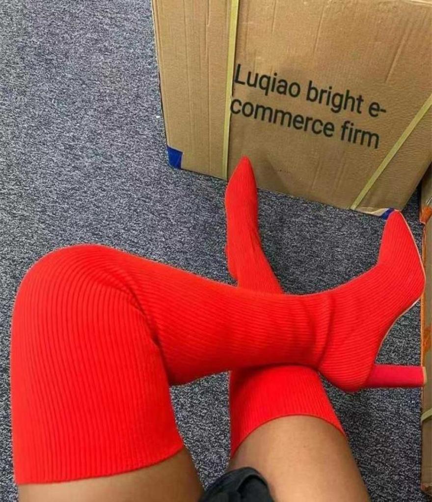 

Retail 2022 Fall And Winter Women ThighHigh Boots Designer New Fashion High Heel Coarse Heel Woven Over Knee Boots4333380, Red
