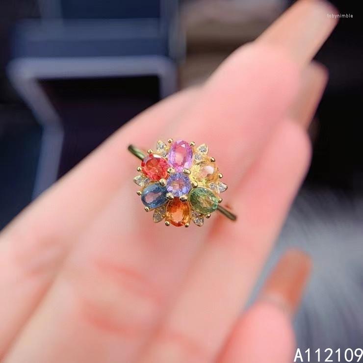 

Cluster Rings Fine Jewelry 925 Sterling Silver Inset With Natural Gem Women's Fashion Flower Color Sapphire Adjustable Ring Support De