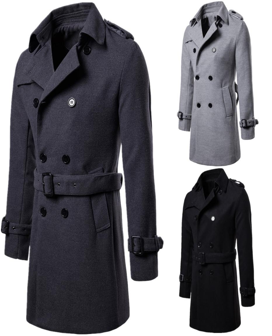 

Men Casual Trench Coat Mens Long Winter Coats New Fashion Slim Fit Mens Man Wool UK Style Outwear Overcoat Outerwear J1811781617325, Dark grey