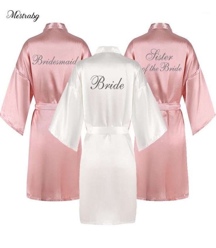 

Women039s Sleepwear Dusty Pink Robes Women Silver Writing Party Bride Dressing Gown Satin Silk Short Wedding Gift Bridesmaid Te7186213